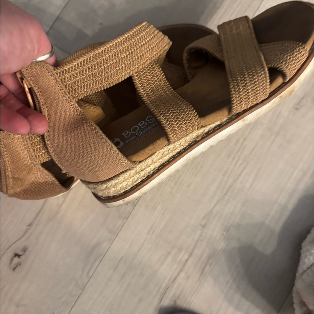 Skechers Tan Sandals with Woven Straps and Platform Sole